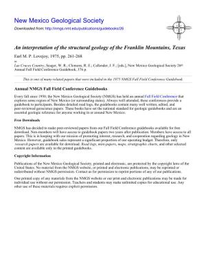 An Interpretation of the Structural Geology of the Franklin Mountains, Texas Earl M