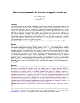 Suburban Wilderness in the Houston Metropolitan Landscape
