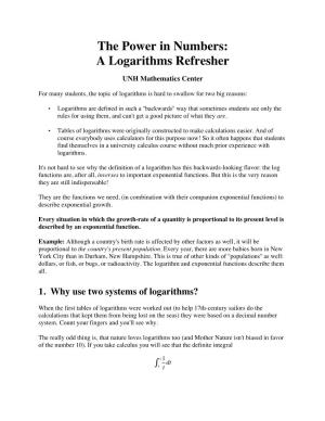 The Power in Numbers: a Logarithms Refresher
