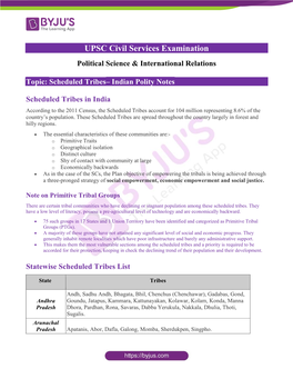 Scheduled Tribes– Indian Polity Notes