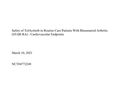 Safety of Tofacitinib in Routine Care Patients with Rheumatoid Arthritis (STAR-RA) - Cardiovascular Endpoints