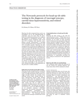 The Newcastle Protocols for Head-Up Tilt Table Testing in the Diagnosis of Vasovagal Syncope, Carotid Sinus Hypersensitivity, and Related Disorders