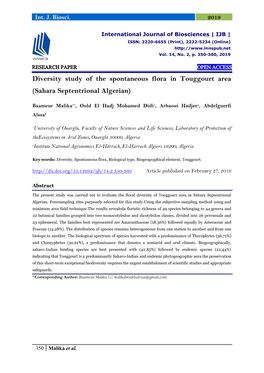 Diversity Study of the Spontaneous Flora in Touggourt Area (Sahara Septentrional Algerian)