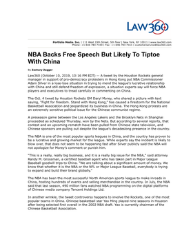 NBA Backs Free Speech but Likely to Tiptoe with China