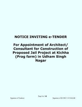 Consultant for Construction of Proposed Jail Project at Kichha (Prag Farm) in Udham Singh Nagar