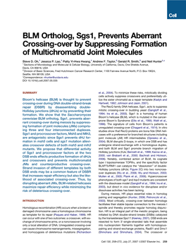 BLM Ortholog, Sgs1, Prevents Aberrant Crossing-Over by Suppressing Formation of Multichromatid Joint Molecules