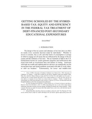 Getting Schooled by the Hybrid- Based Tax: Equity and Efficiency in the Federal Tax Treatment of Debt-Financed Post-Secondary Educational Expenditures