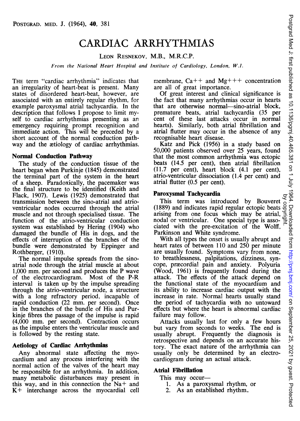 Cardiac Arrhythmias Leon Resnekov, M.B., M.R.C.P