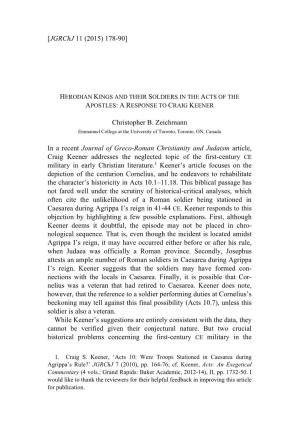 Christopher B. Zeichmann, “Herodian Kings and Their Soldiers in the Acts
