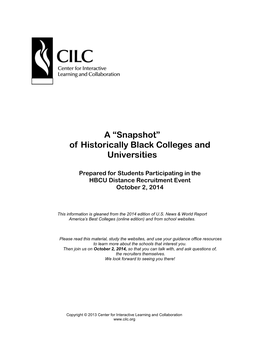 A “Snapshot” of Historically Black Colleges and Universities
