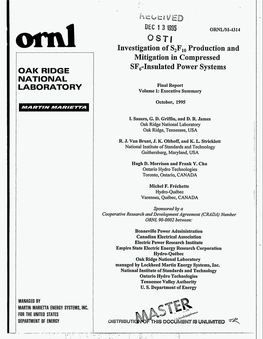 Insulated Power Systems OAK RIDGE NATIONAL LAB0RAT0 RY Final Report Volume 1: Executive Summary October, 1995