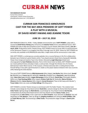 Curran San Francisco Announces Cast for the Bay Area Premiere of Soft Power a Play with a Musical by David Henry Hwang and Jeanine Tesori