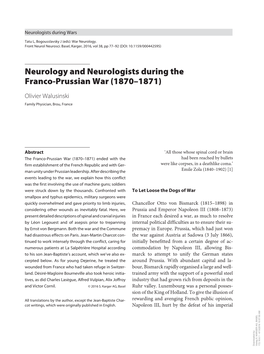 Neurology and Neurologists During the Franco-Prussian War (1870–1871)