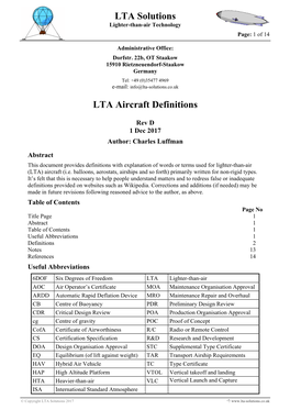 LTA Aircraft Definitions
