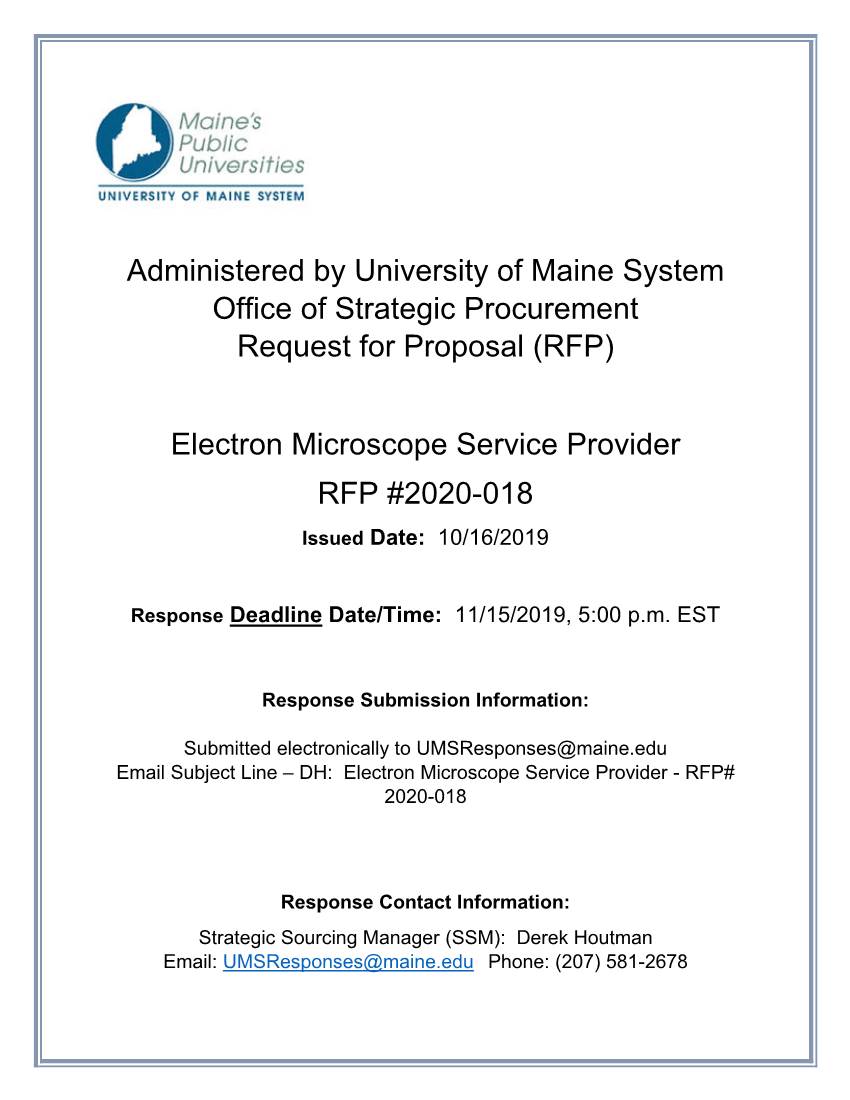 RFP 2020-018 Electron Microscope Service Provider