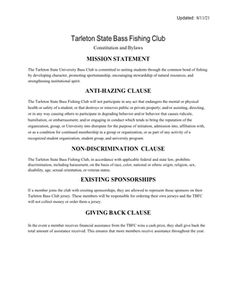 Tarleton State Bass Fishing Club Constitution and Bylaws MISSION STATEMENT