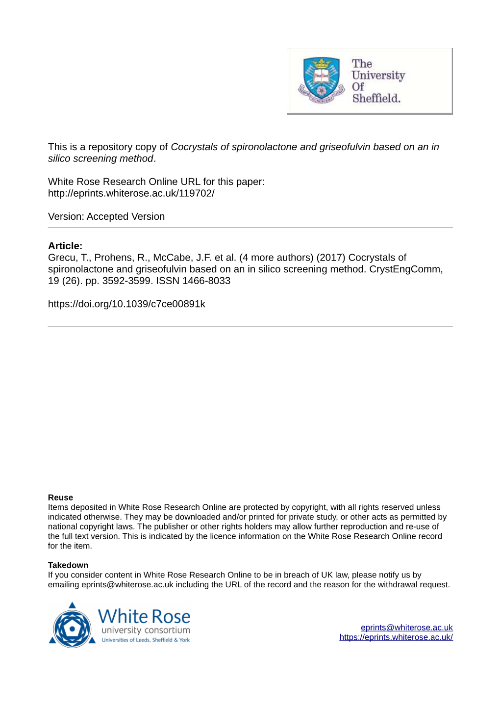 Cocrystals of Spironolactone and Griseofulvin Based on an in Silico Screening Method