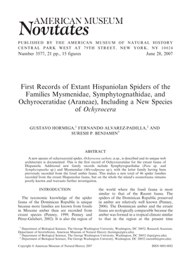 Araneae), Including a New Species of Ochyrocera