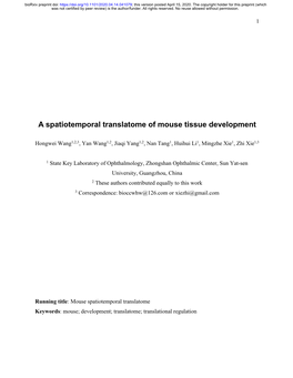 A Spatiotemporal Translatome of Mouse Tissue Development