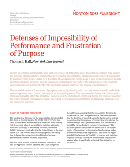 Defenses of Impossibility of Performance and Frustration of Purpose Thomas J