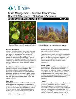 Invasive Plant Control Oriental Bittersweet – Celastrus Orbiculatus Conservation Practice Job Sheet NH-314