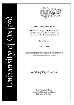 Working Paper Series University of Oxford Queen Elizabeth House International Development Centre University of Oxford