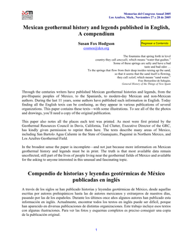 Mexican Geothermal History and Legends, a Compendium