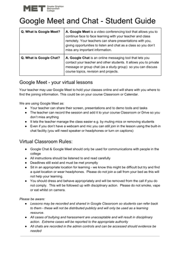 Google Meet and Chat - Student Guide