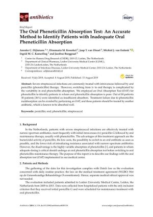 The Oral Pheneticillin Absorption Test: an Accurate Method to Identify Patients with Inadequate Oral Pheneticillin Absorption