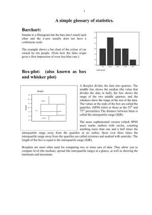 A Simple Glossary of Statistics. Barchart: Box-Plot: (Also Known As