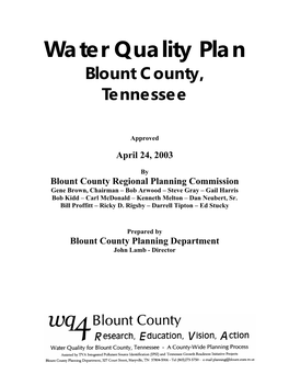 Water Quality Plan Blount County, Tennessee