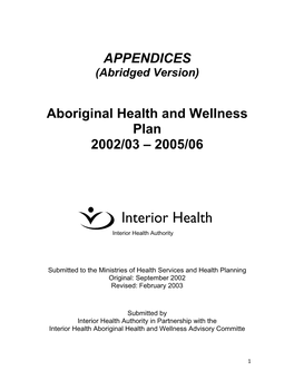 Aboriginal Health and Wellness Plan 2002/03 – 2005/06