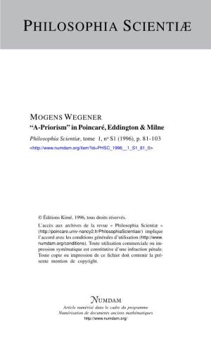 “A-Priorism” in Poincaré, Eddington & Milne