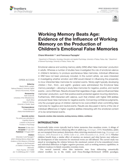 Working Memory Beats Age: Evidence of the Inﬂuence of Working Memory on the Production of Children’S Emotional False Memories
