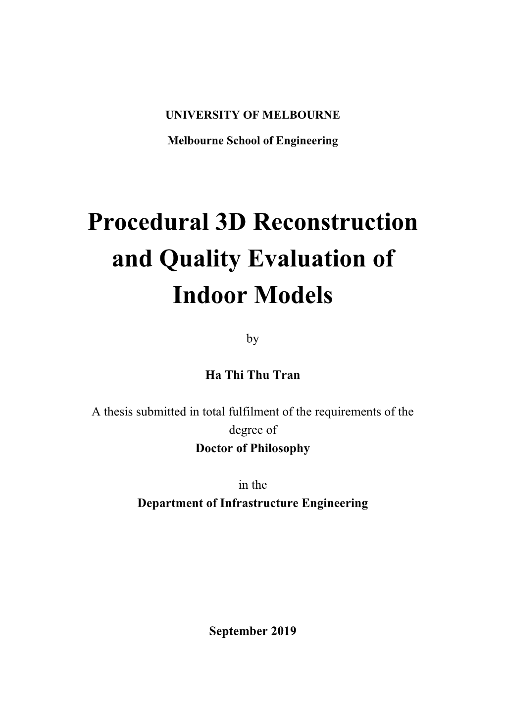 Procedural 3D Reconstruction and Quality Evaluation of Indoor Models