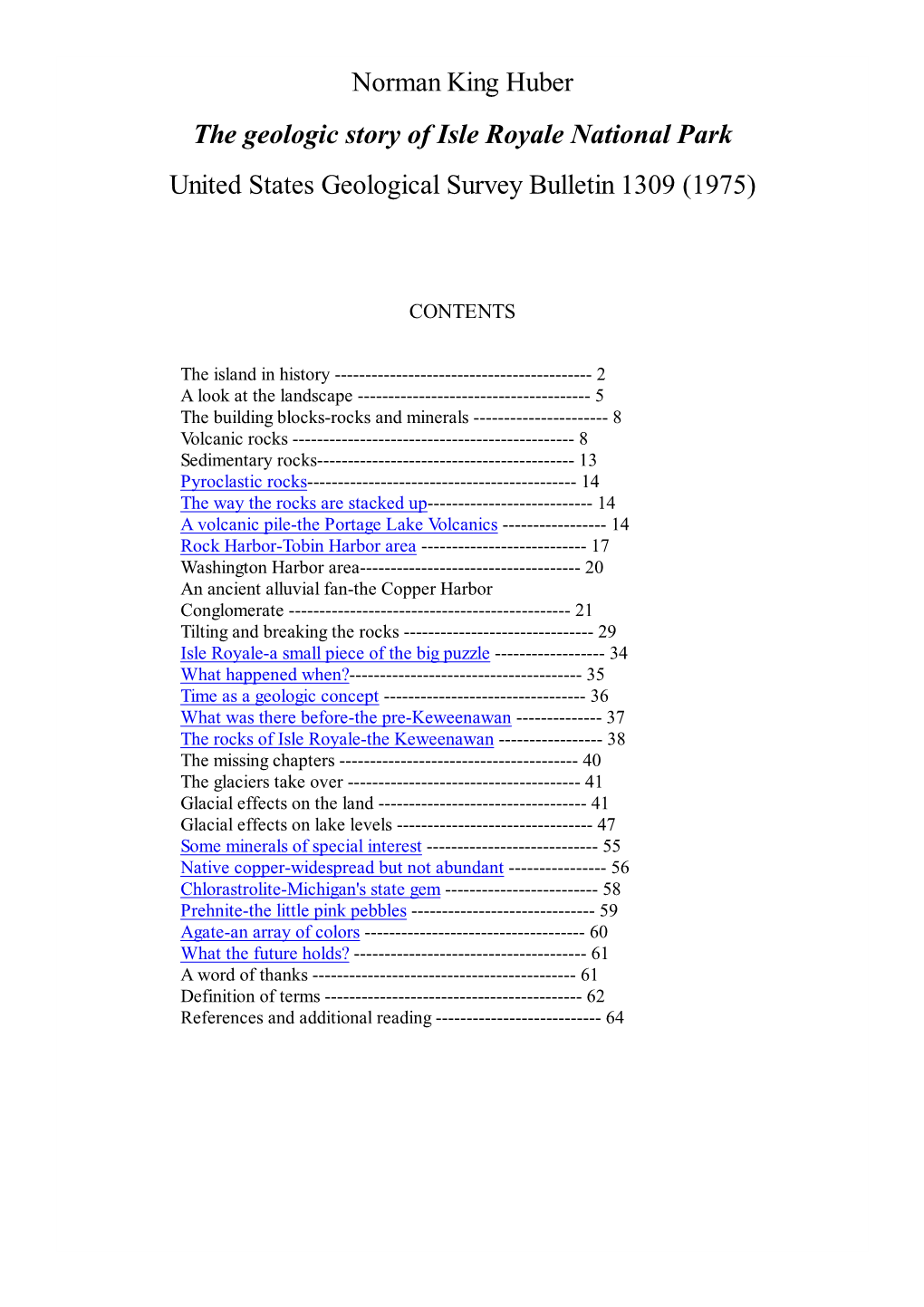 USGS Bulletin 1309 the Geologic Story of Isle Royale National Park