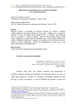 Representação Da Identidade Negra Na Telenovela Brasileira Uma Construção Negativa?1