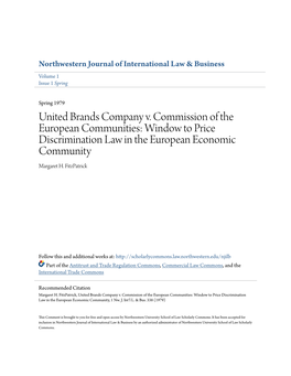 United Brands Company V. Commission of the European Communities: Window to Price Discrimination Law in the European Economic Community Margaret H