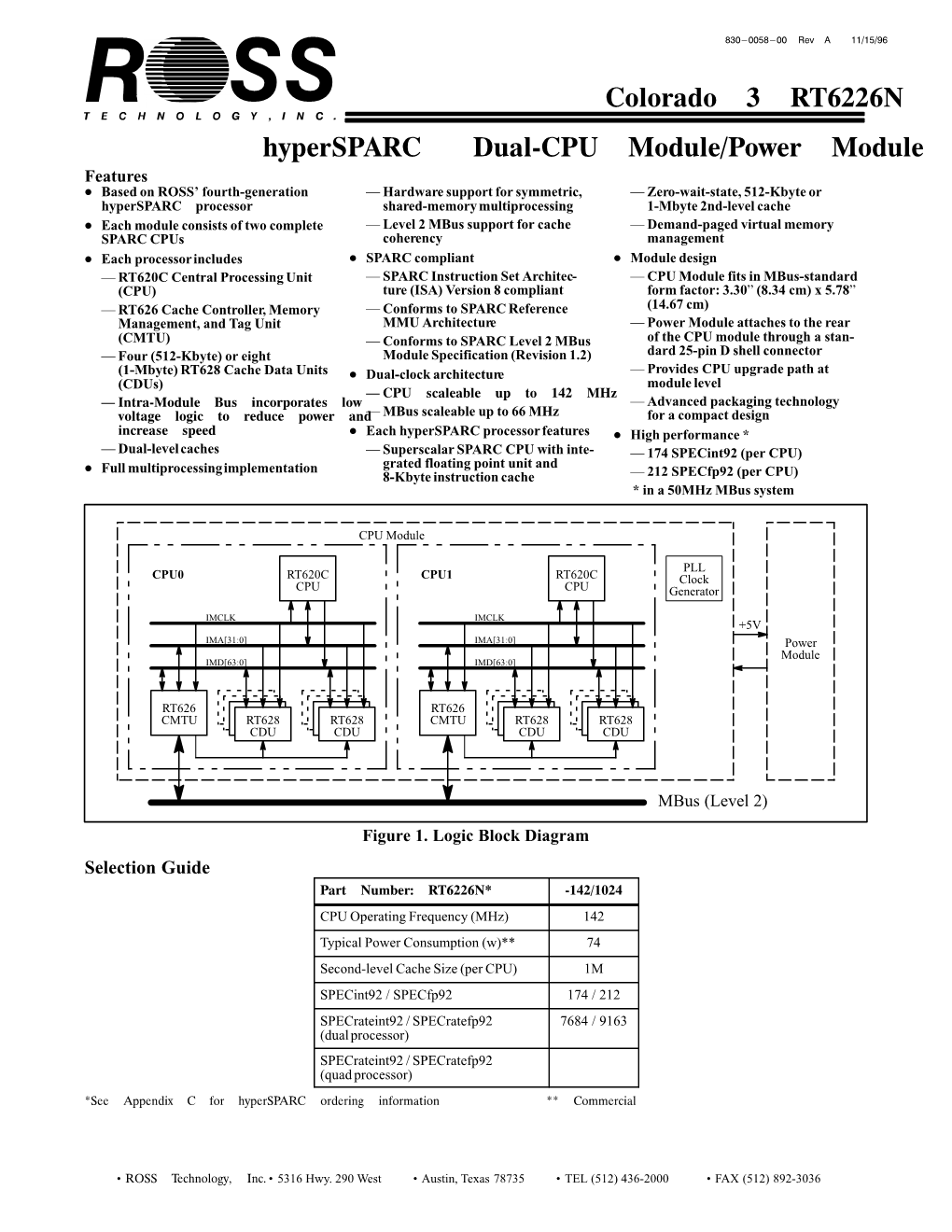 Colorado 3 RT6226N Hypersparc™ Dual CPU Module/Power Module