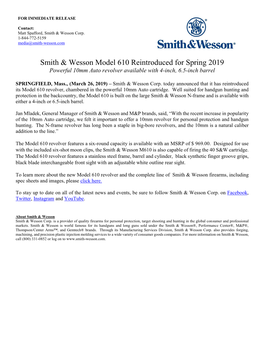 Smith & Wesson Model 610 Reintroduced for Spring 2019