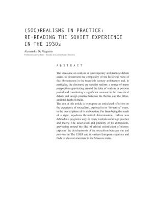 (SOC)REALISMS in PRACTICE: RE-READING the SOVIET EXPERIENCE in the 1930S