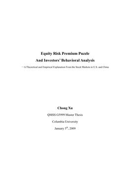 Equity Risk Premium Puzzle and Investors' Behavioral Analysis