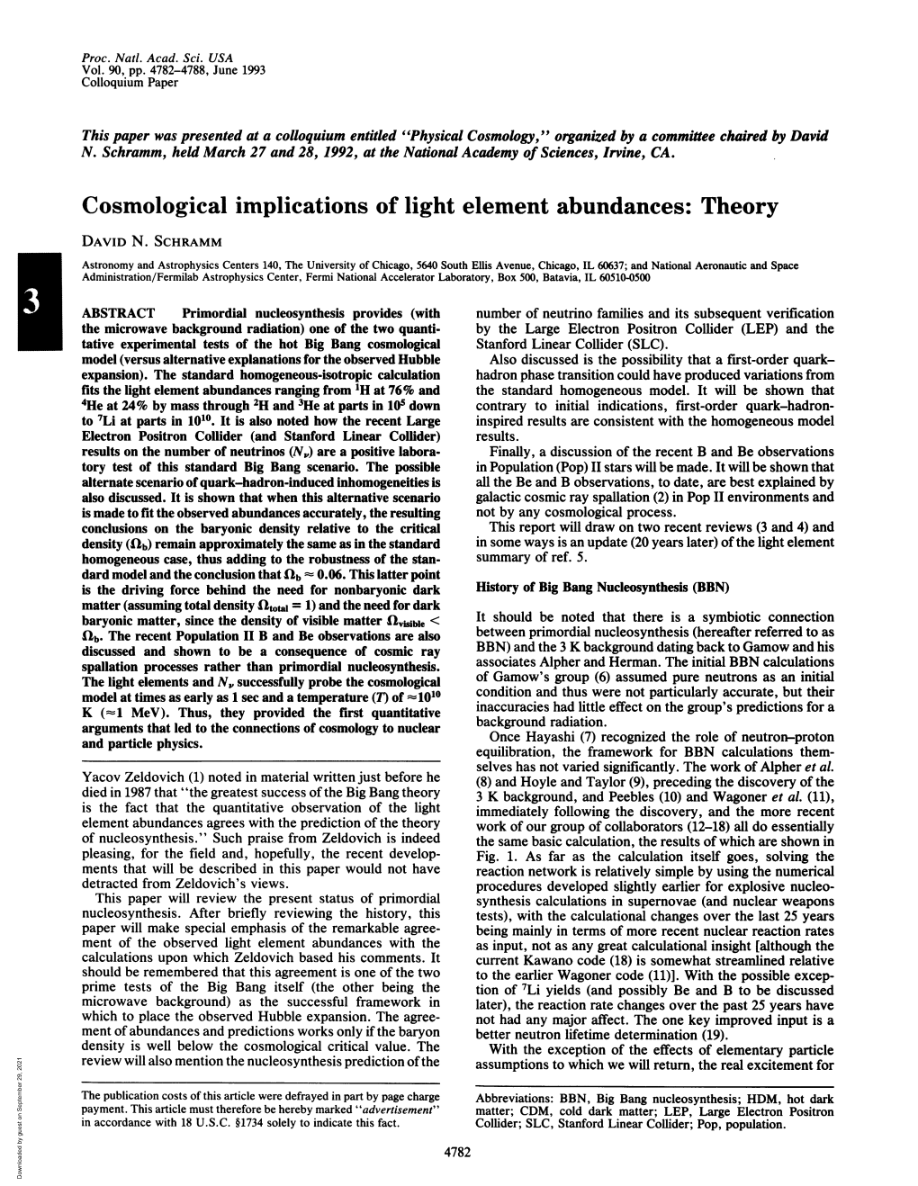 Cosmological Implications of Light Element Abundances: Theory DAVID N