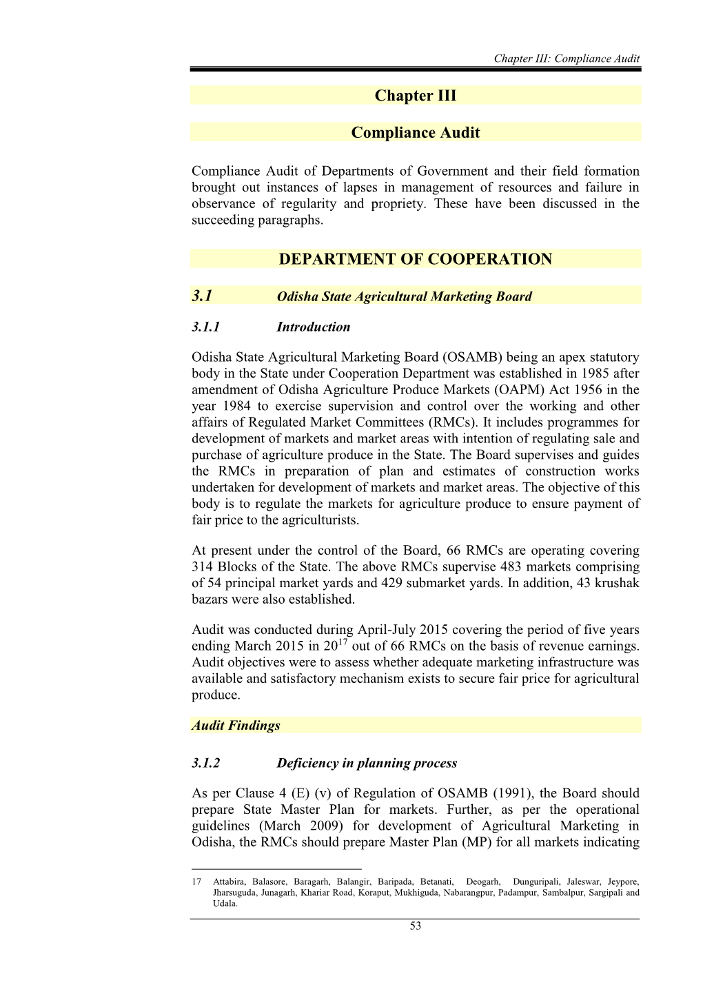 Chapter III Compliance Audit DEPARTMENT of COOPERATION