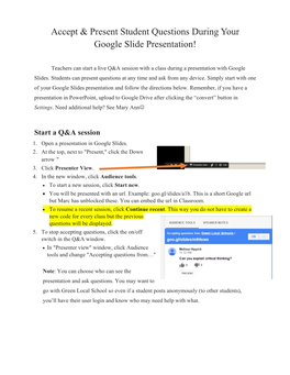 Accept & Present Student Questions During Your Google Slide Presentation!
