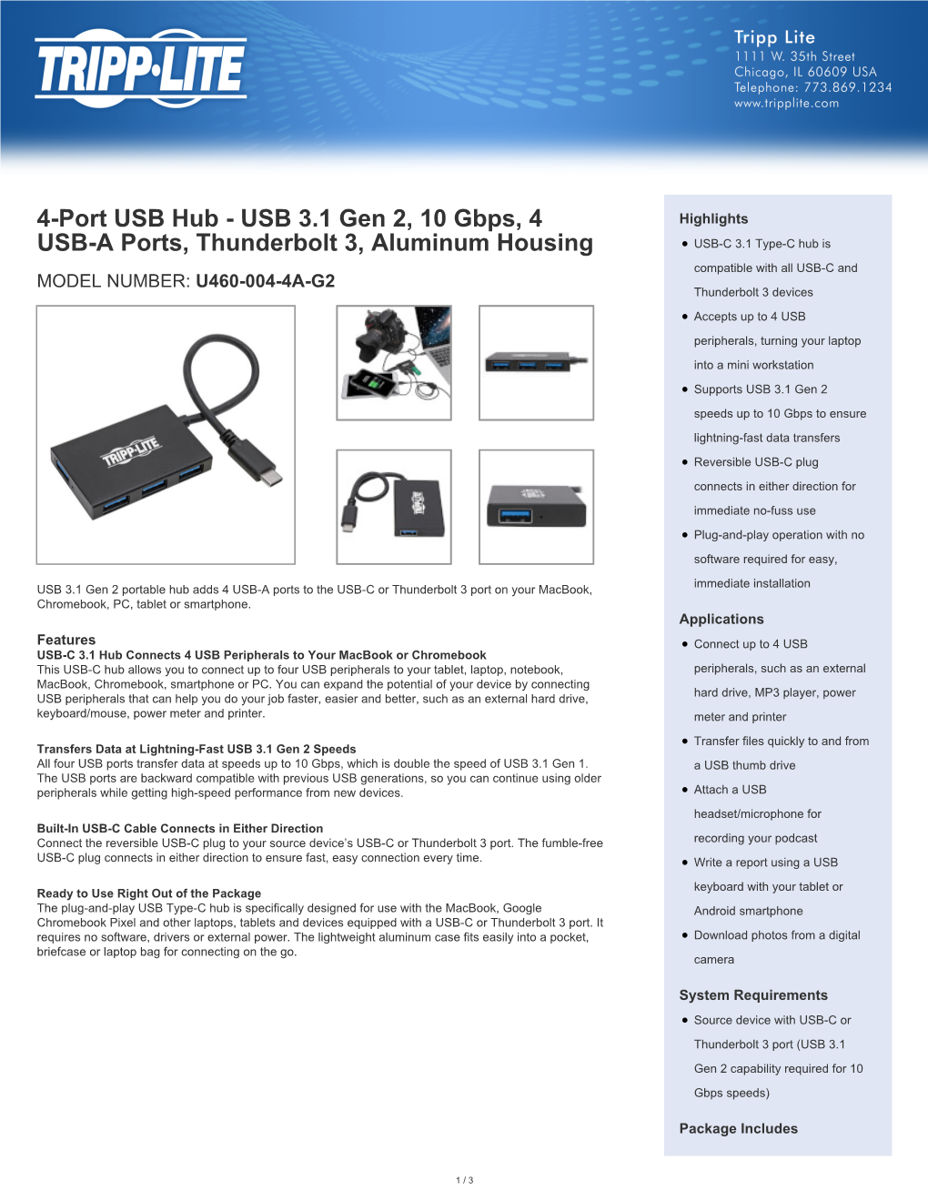 USB 3.1 Gen 2, 10 Gbps, 4 USB-A Ports, Thunderbolt 3