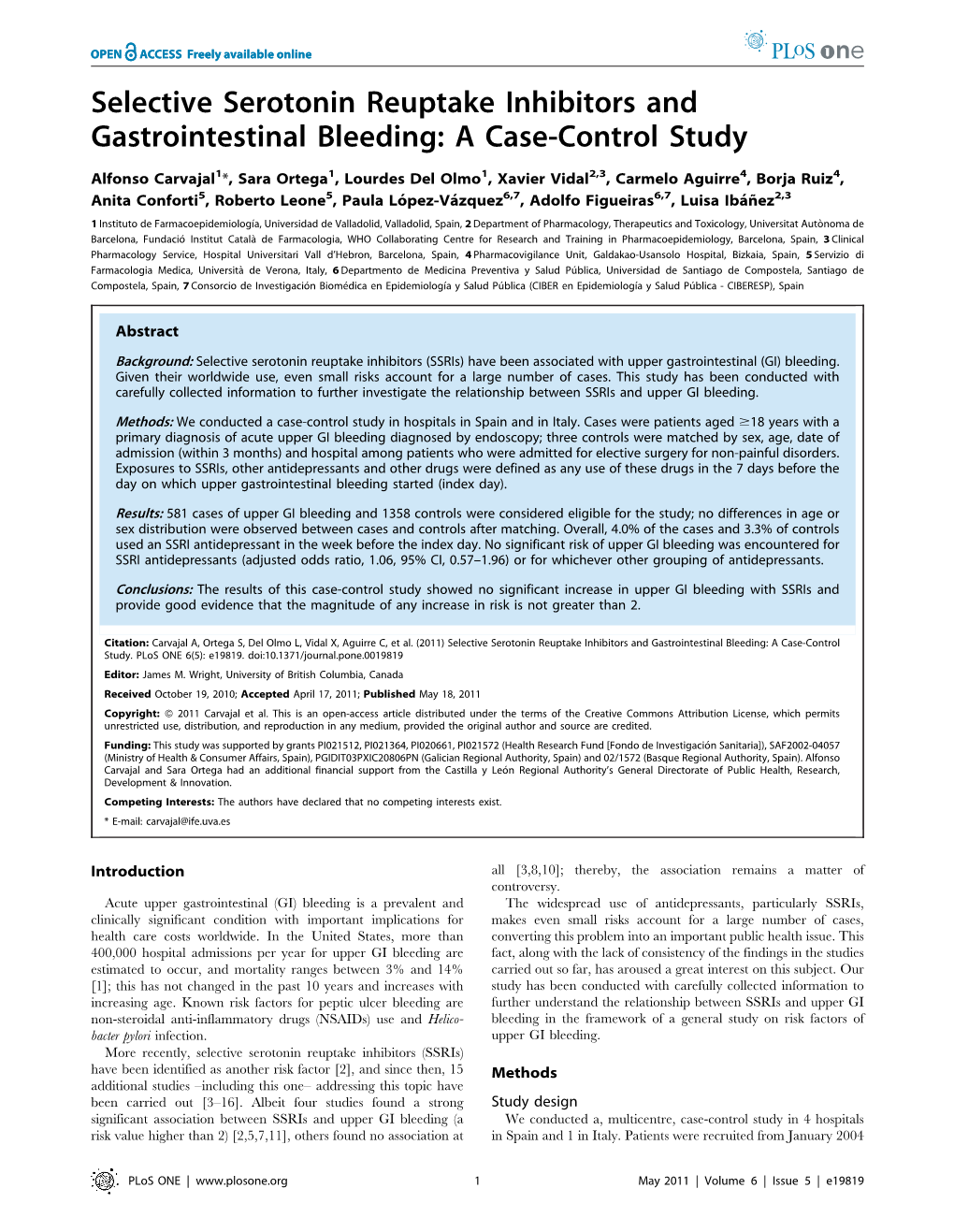 Selective Serotonin Reuptake Inhibitors and Gastrointestinal Bleeding: a Case-Control Study