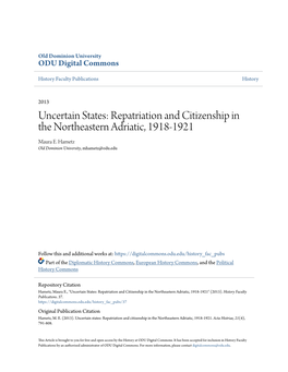 Repatriation and Citizenship in the Northeastern Adriatic, 1918-1921 Maura E