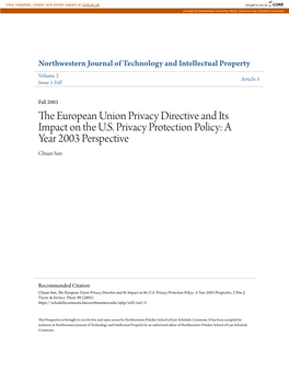 The European Union Privacy Directive and Its Impact on the US