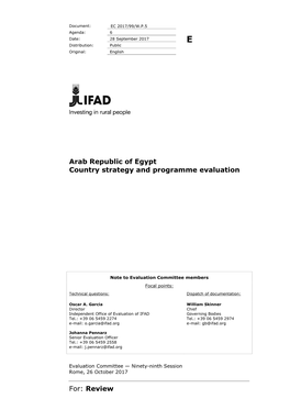For: Review Arab Republic of Egypt Country Strategy and Programme Evaluation